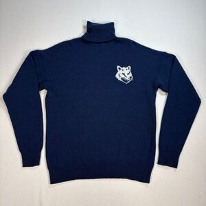 Maison Kitsune Intarsia Turtleneck Sweater Men's S Navy Blue Wool‎ Fox Head Knit
